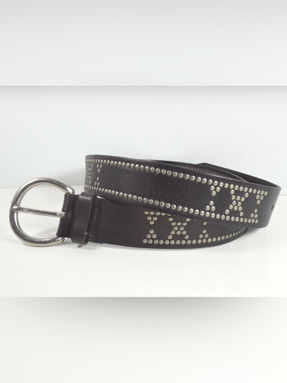 Fossil Black Leather Silver Studded Belt Size-XS